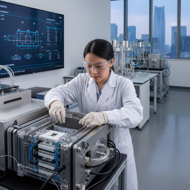 Engineer installing GDL into electrolyzer Engineer installing GDL into electrolyzer