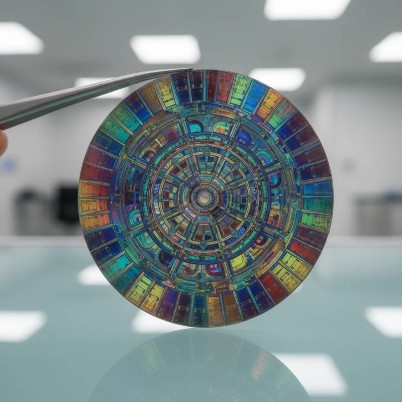 A silicon wafer with iridescent thin-film patterns A silicon wafer with iridescent thin-film patterns