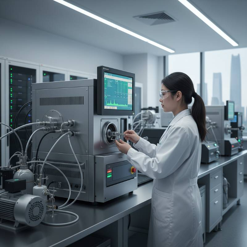 A technician using a GDMS machine in a high-tech laboratory A technician using a GDMS machine in a high-tech laboratory