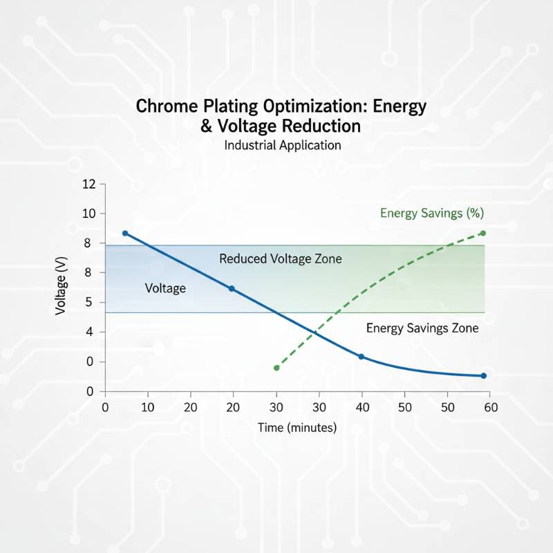 Technical graph showing energy savings and voltage reduction in chrome plating