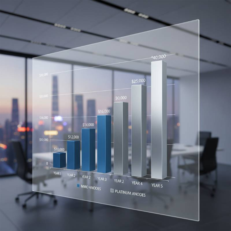 Graph showing cost comparison of MMO vs Platinum anodes over 5 years