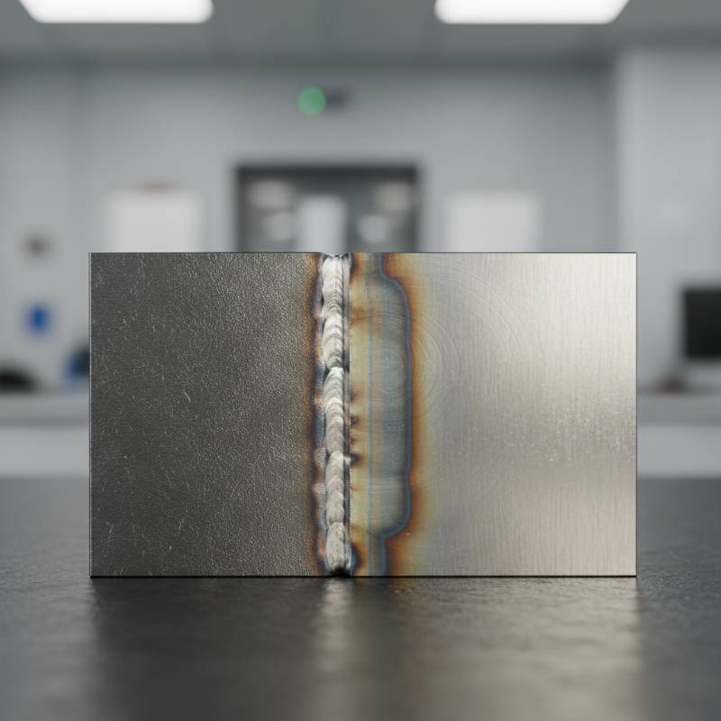 Cross section of a titanium to stainless steel weld with vanadium interlayer