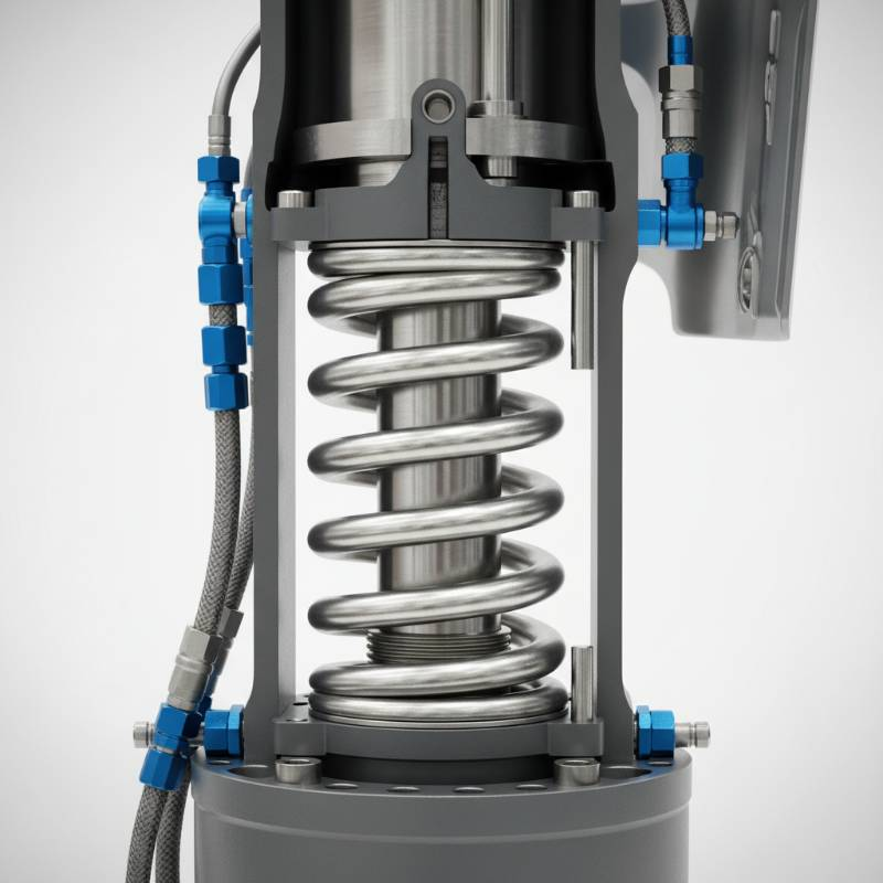 Graphic showing a titanium spring inside an aircraft landing gear assembly