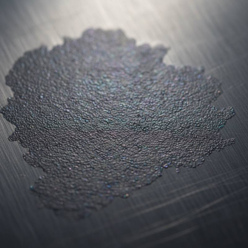 Close-up of dark grey MMO coating on titanium surface