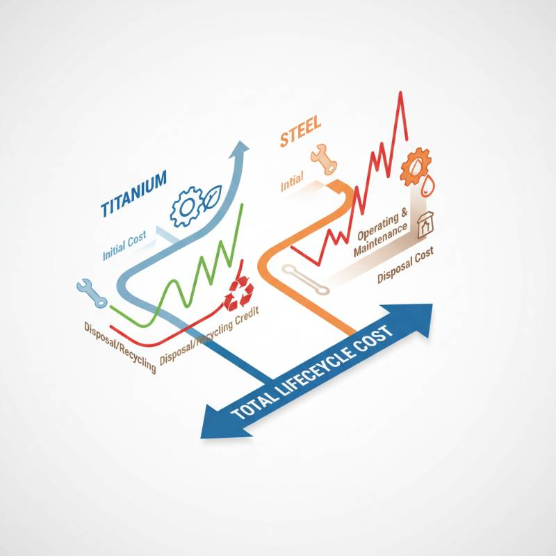 Graphic chart showing lifecycle cost comparison of titanium vs steel