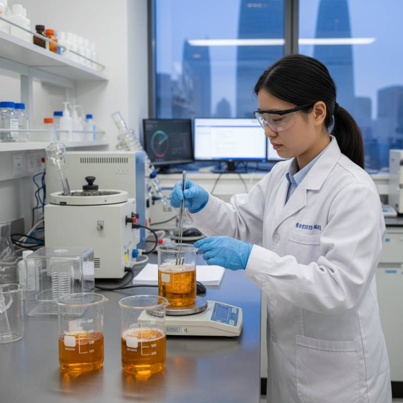 Laboratory technician performing corrosion weight loss test on titanium coupons