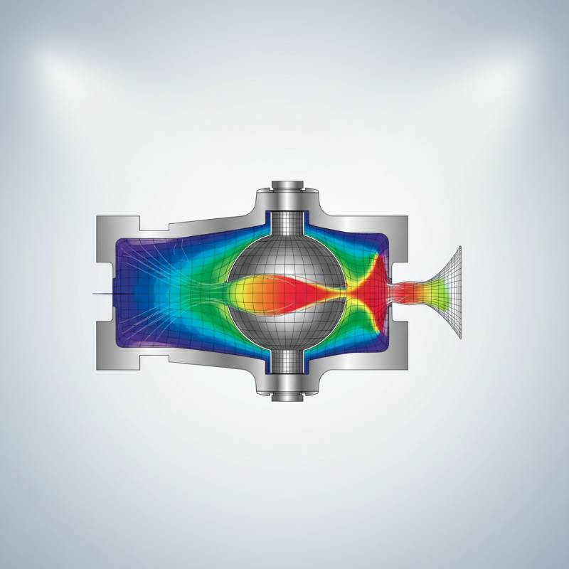 CFD fluid dynamics simulation of a ball valve cross section