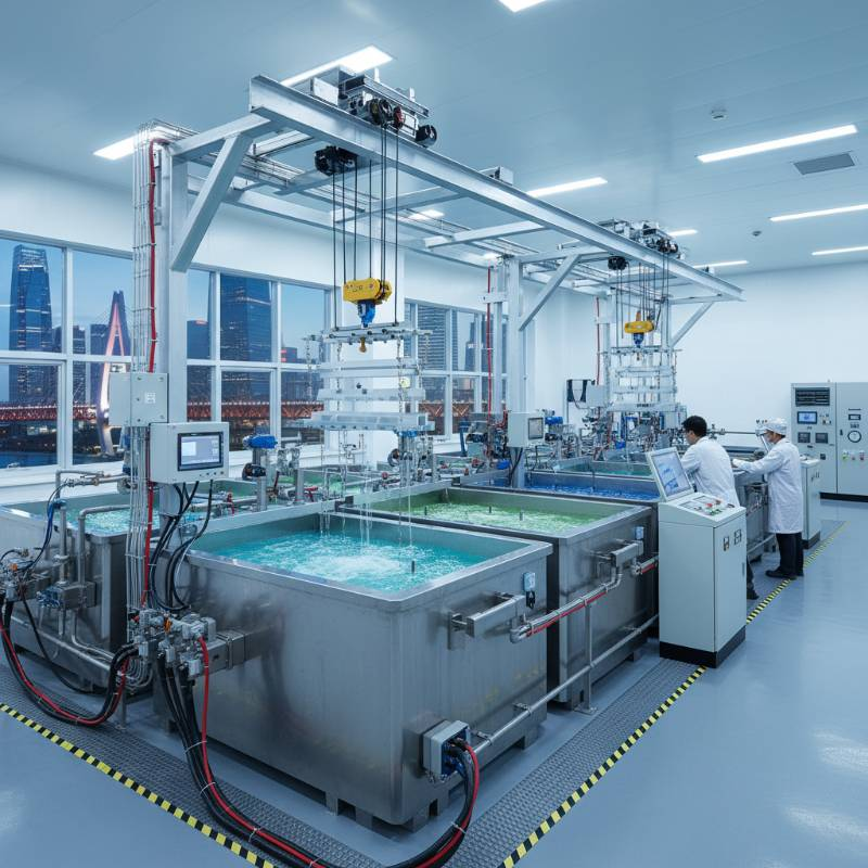 Industrial anodizing tanks with technical equipment