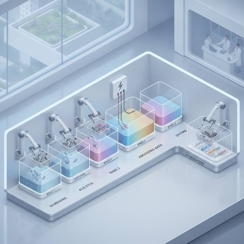 Technical diagram of the titanium anodizing process in a medical facility