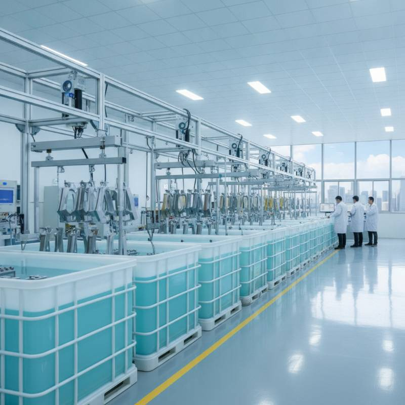 Industrial titanium anodizing line with eco-friendly electrolyte tanks