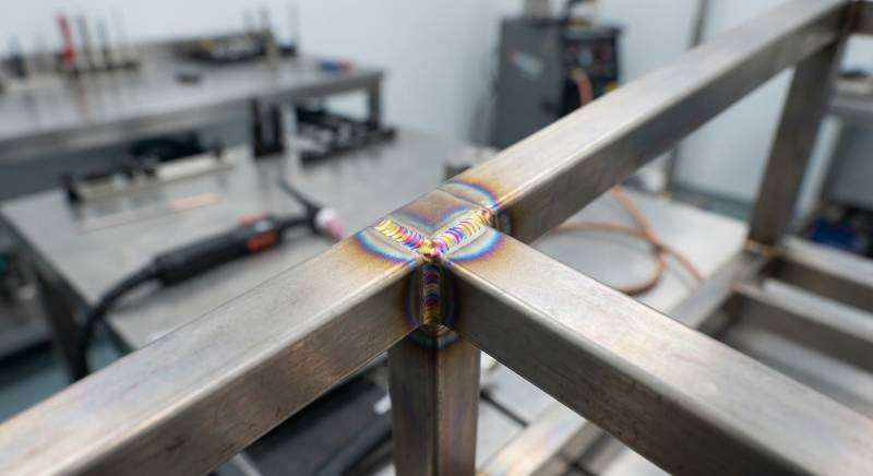 Close up of a precision TIG weld on a titanium anodizing rack frame Close up of a precision TIG weld on a titanium anodizing rack frame