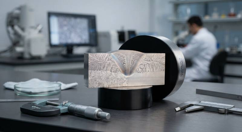 Cross-section of titanium pressure vessel weld
