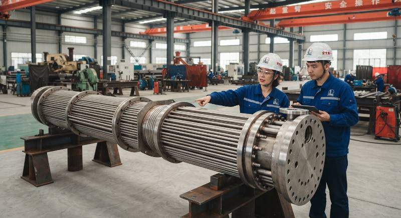 Titanium heat exchanger bundle for chemical plant