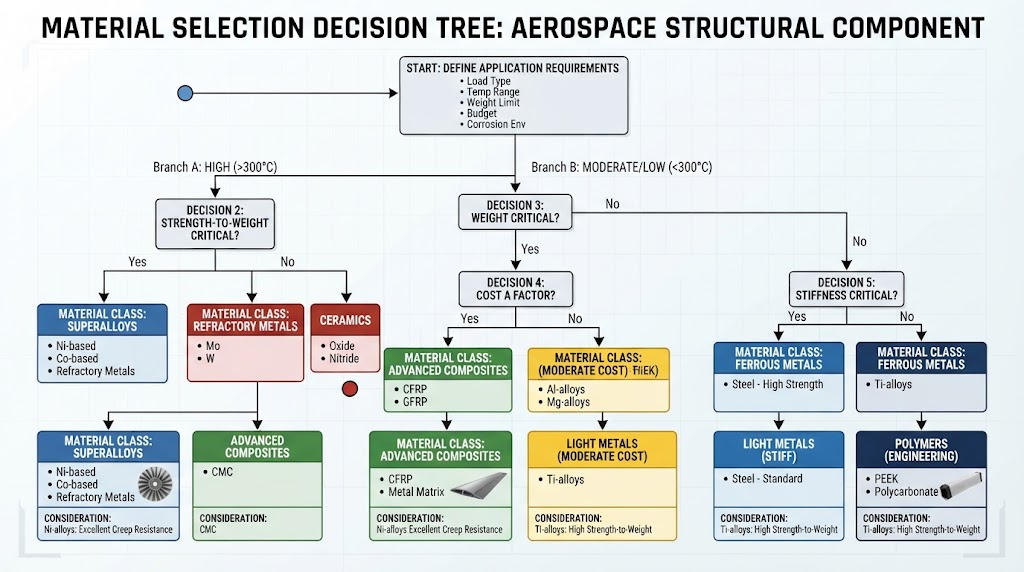 Material selection decision tree flowchart