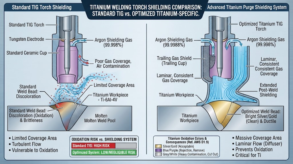 Titanium welding torch shielding comparison schematic Titanium welding torch shielding comparison schematic