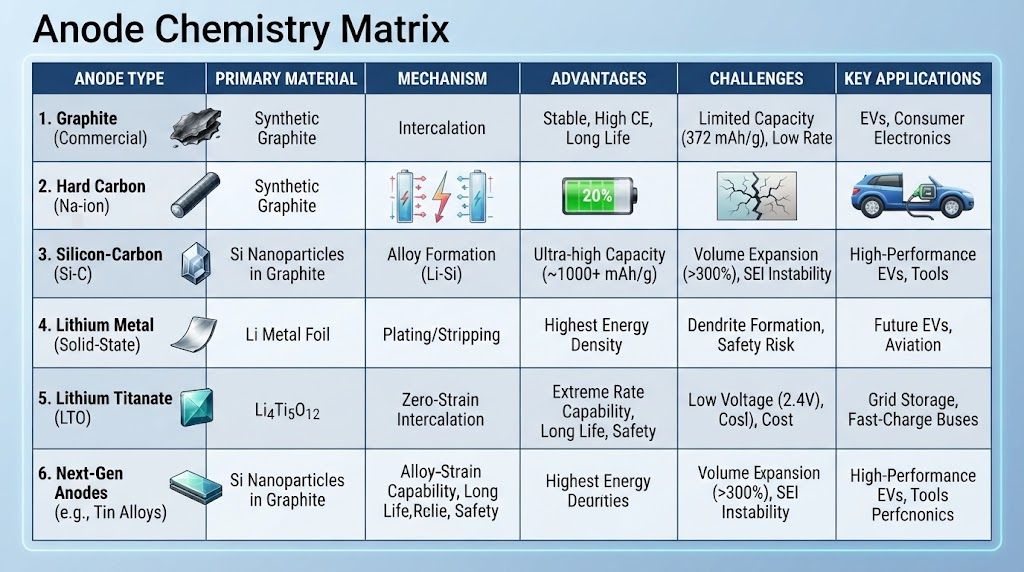 Anode chemistry matrix