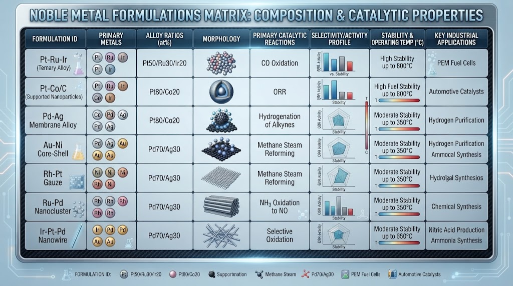 Noble Metal Formulations Matrix