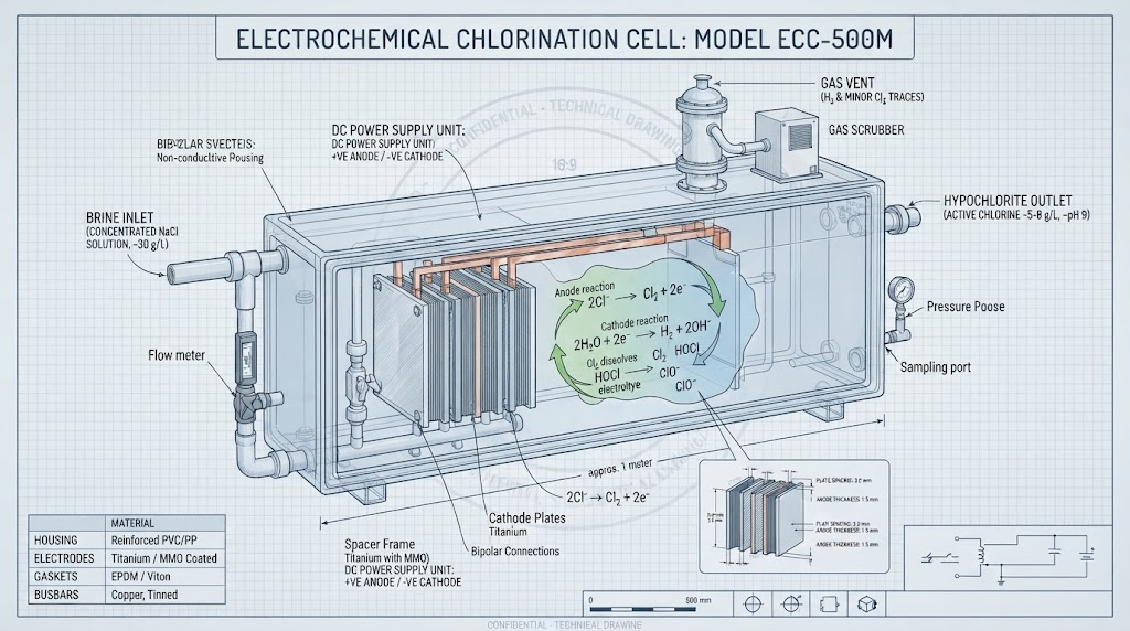 Electrochemical chlorination cell blueprint