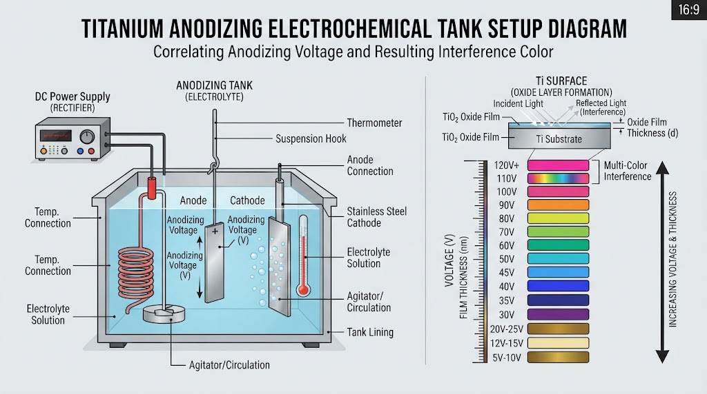 Titanium anodizing electrochemical tank setup diagram