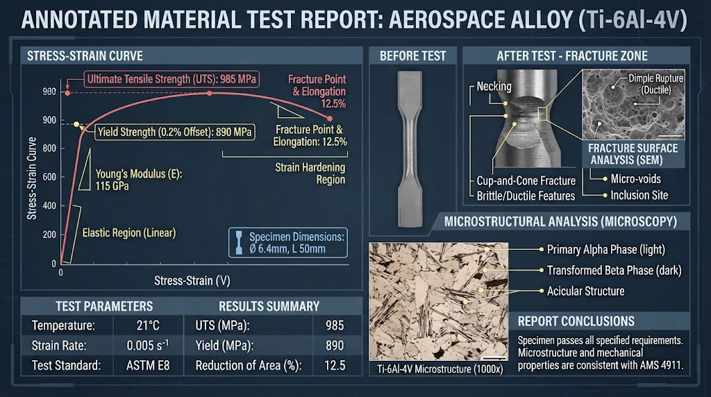 Annotated material test report graphic