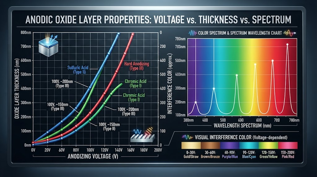 Voltage versus oxide layer thickness wavelength spectrum chart