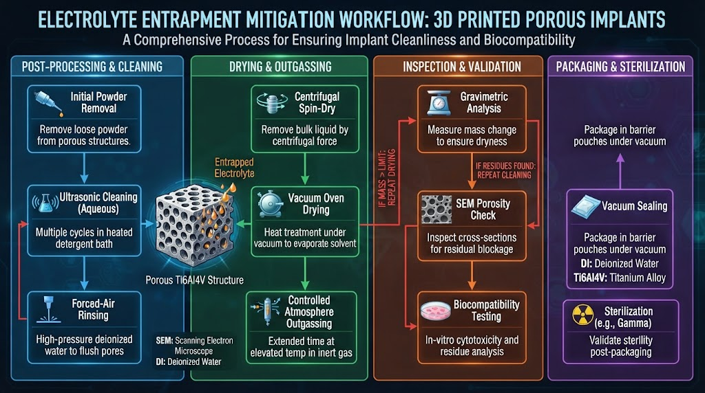 Electrolyte entrapment mitigation flowchart for 3d printed porous implants