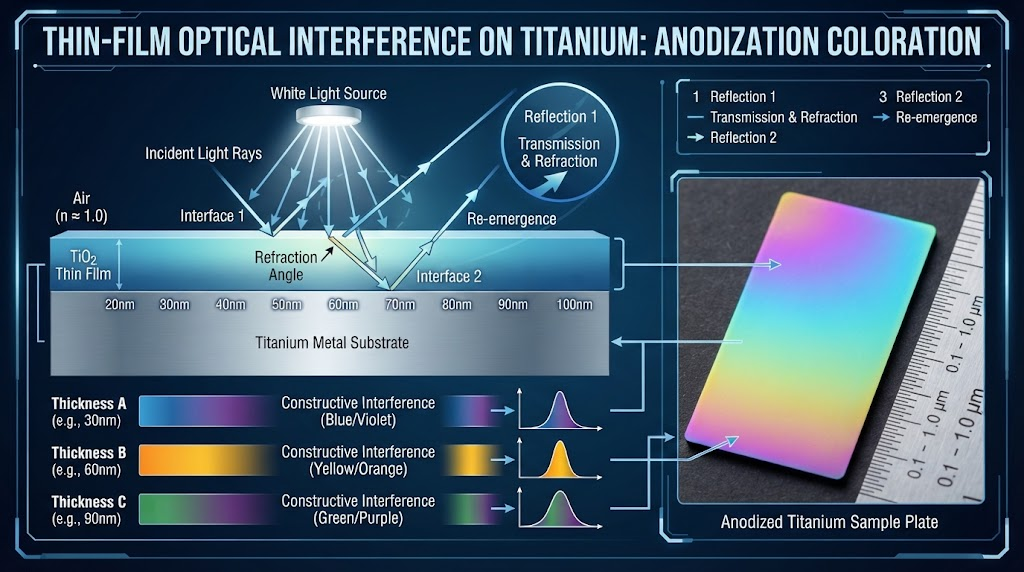 Thin-film optical interference diagram on titanium