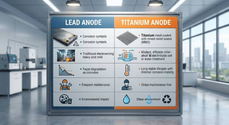 Comparison table graphic lead vs titanium anode