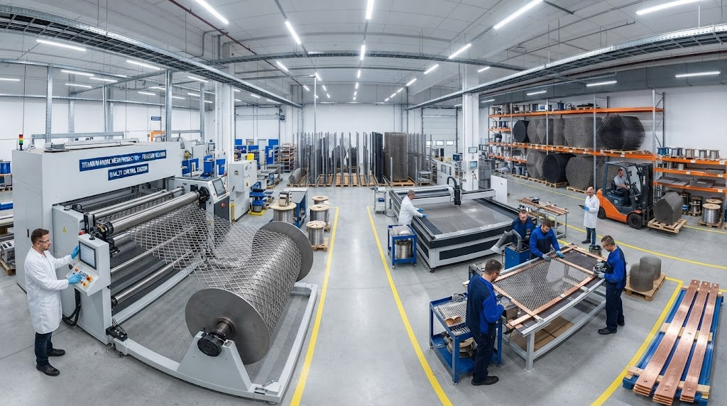 Factory floor manufacturing titanium anodes mesh