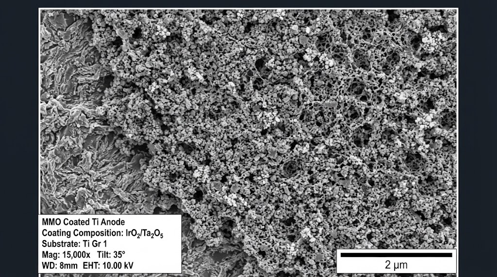 MMO titanium anode microstructure SEM MMO titanium anode microstructure SEM
