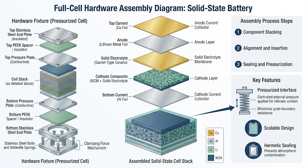 Full-Cell Hardware Assembly Diagram Solid-State Battery
