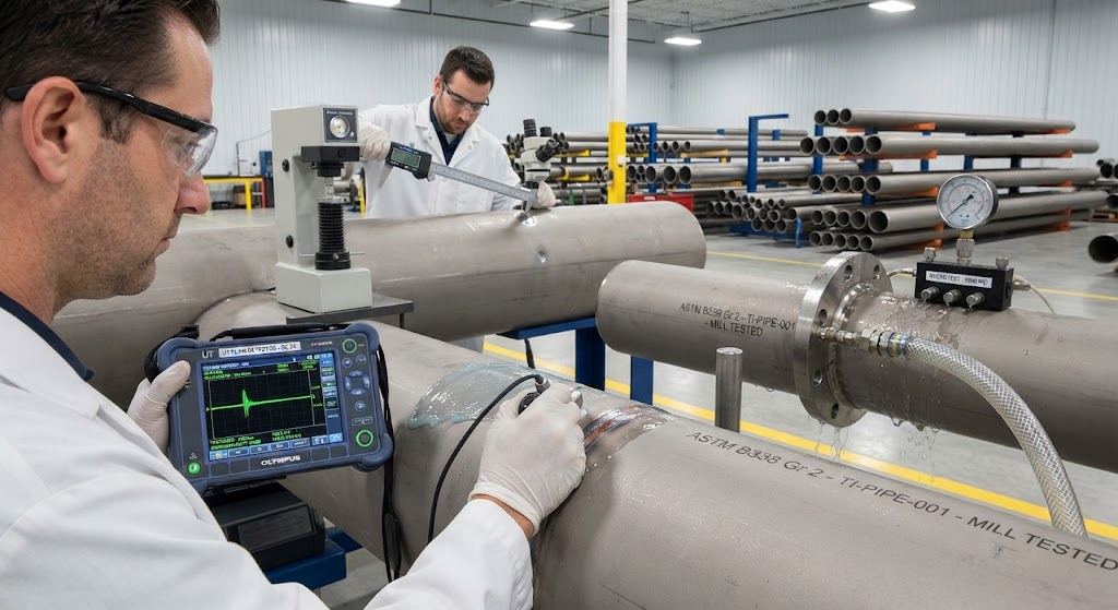 Mill quality testing titanium pipe