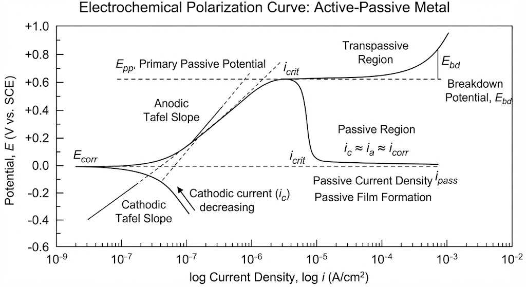 Electrochemical polarization curve graph。 Electrochemical polarization curve graph。