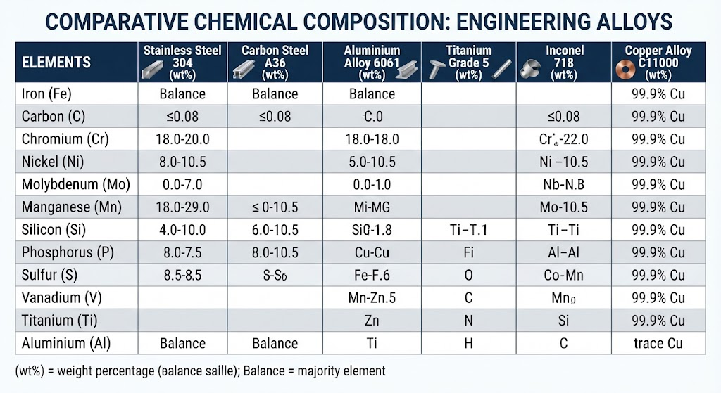Chemical composition comparison table