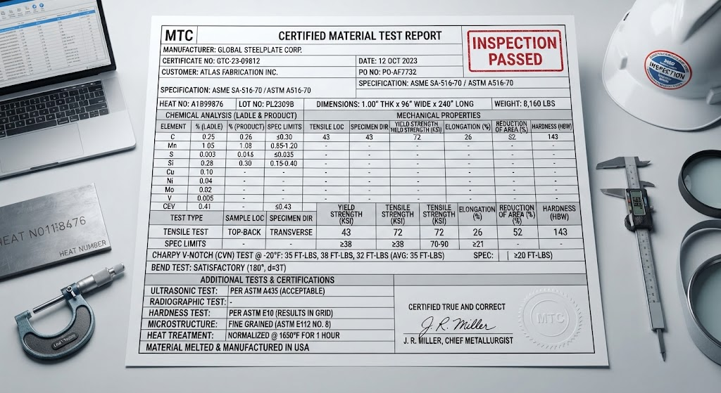 Mill test certificate inspection