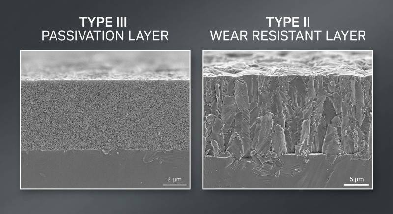 Microstructure SEM Image Comparing Type III Passivation and Type II Wear Resistant Layer
