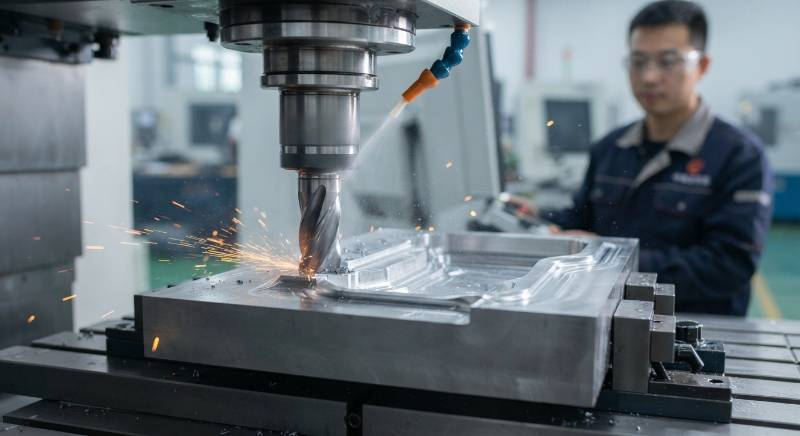 Titanium Plate CNC Milling Operation Close-up