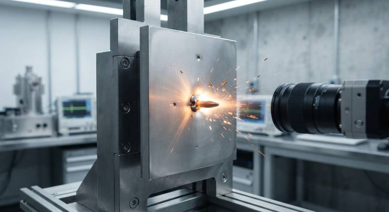 Ballistic bullet impact on titanium plate diagram