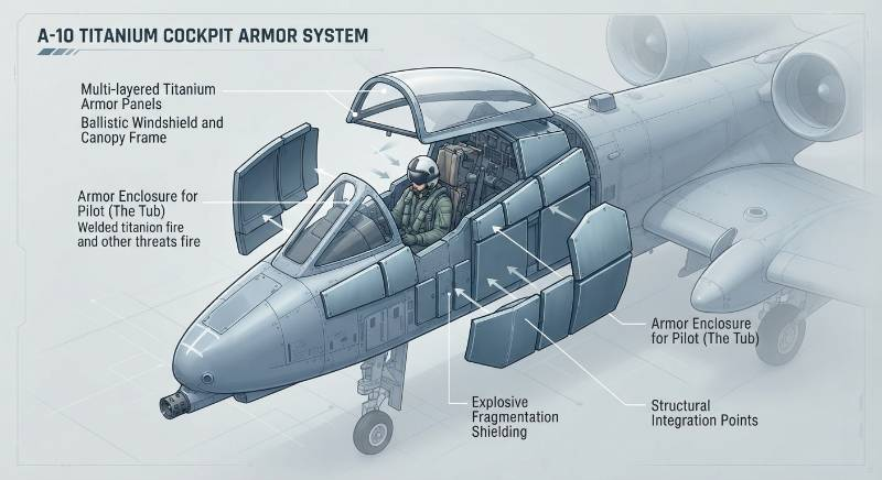 A-10 aircraft titanium cockpit tub armor diagram