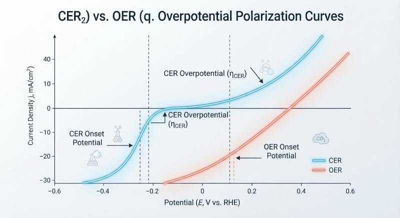CER vs OER Overpotential Polarization Curves