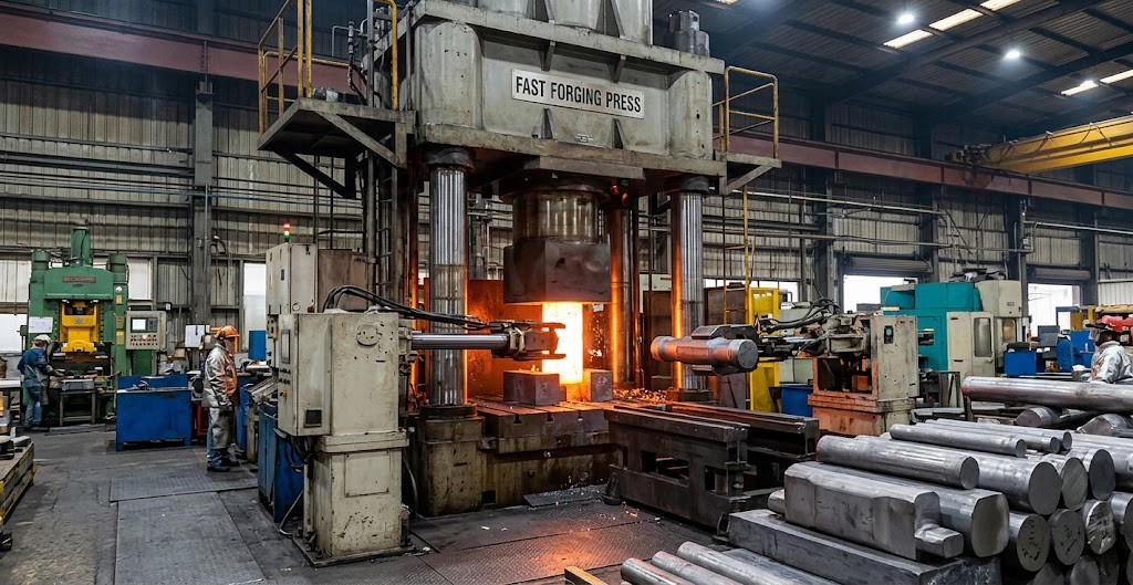 Fast forging press for titanium billets and forgings