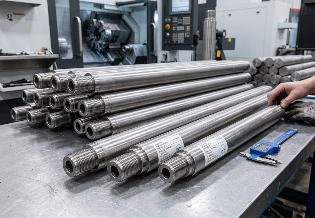 Long titanium rods with machined ends
